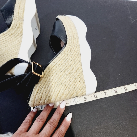 Steve  madden  black  espadrille  wedge platform leather sandals size 8 - Picture 7 of 10